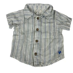 Blue Rooster Kids Blue White Striped Button Down Short Sleeve Shirt 12-18M